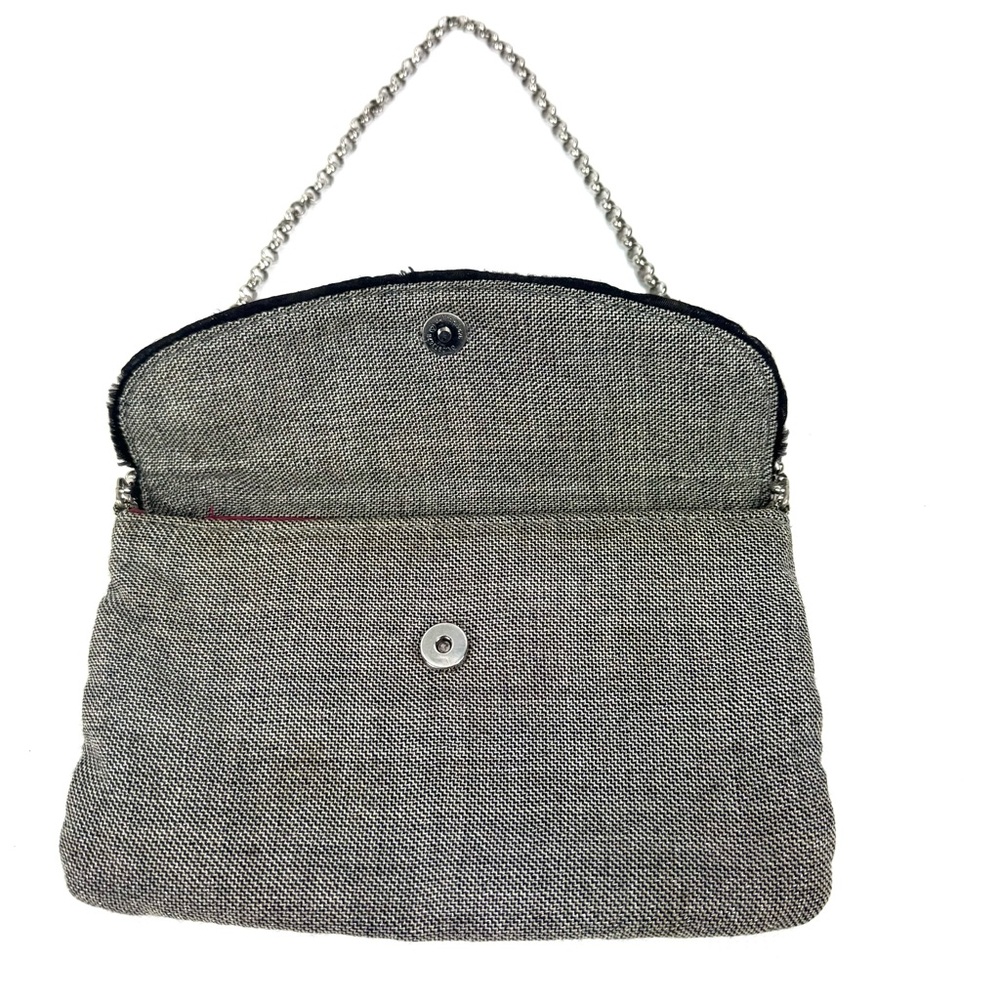Buzz by Jane Fox vintage black, silver & white fabric mini bag w optional chain - Picture 15 of 16